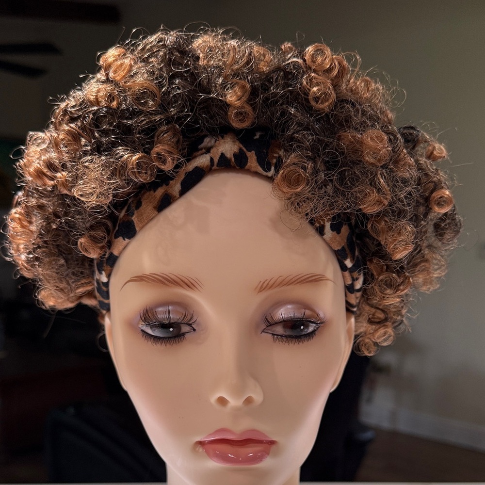 HAIR, Kinky Curly Afro Pixie with headband attached, Highlighted - Picture 4 of 10